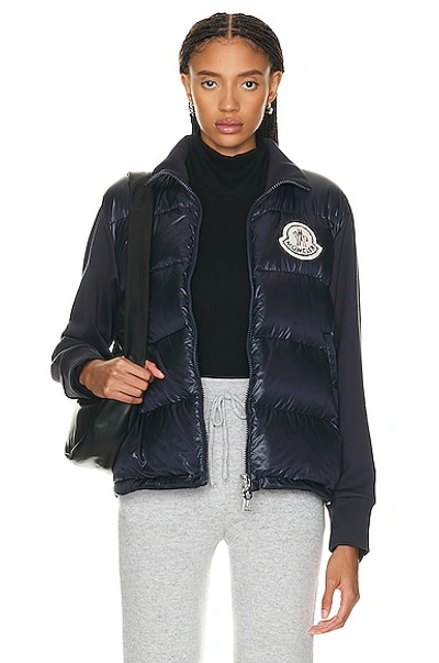 Moncler Zip-up Cardigan With Puffer Front In Blu