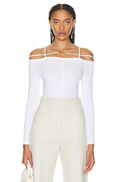 Jacquemus Sierra White Long-sleeve Top With Logo Detail In Jersey Woman