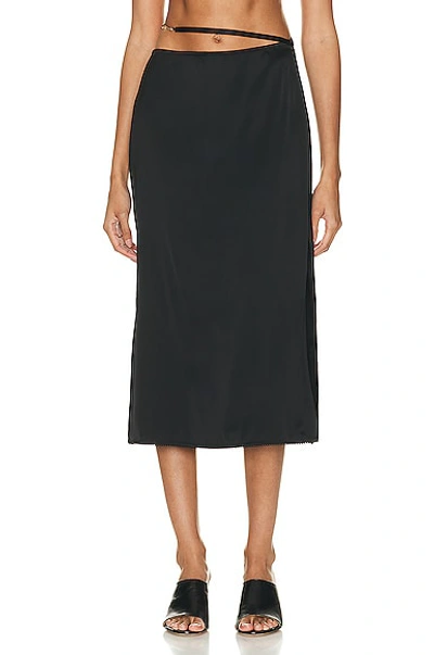 Jacquemus Logo Bucket Satin Midi Skirt In Black