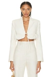 Jacquemus Croissant Cropped Linen-blend Jacket In Off White