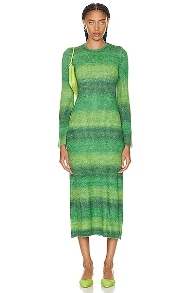 Simon Miller Axon Stripe Long-sleeve Midi Sweater Dress In Green