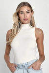 Lulus Seasonal Sophistication Ivory Ribbed Mock Neck Sweater Tank Top In Ivory