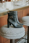 Lulus Audreyy Black Square Toe Buckle High Heel Ankle Boots In Black