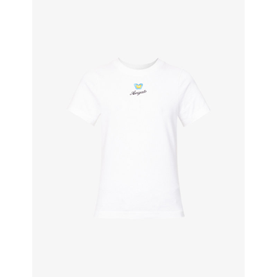 Axel Arigato Womens White Butterfly-embroidered Organic-cotton T-shirt