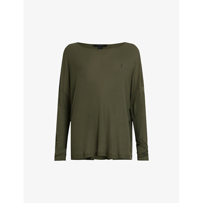 Allsaints Womens Green Oasis Francesco Rita Semi-sheer Woven T-shirt In Green Oasis