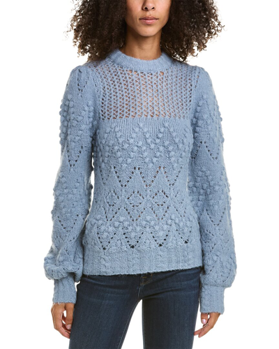Nicholas Svana Pompom-embellished Brushed Pointelle-knit Sweater In Blue
