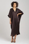Josie Natori Natori Key Essentials Embellished Cocoon Silk Caftan Dress In Chocolate