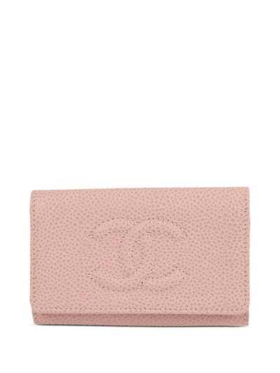 Pre-owned Chanel 2003 Cc Stitch Six-hook Key Case In Pink
