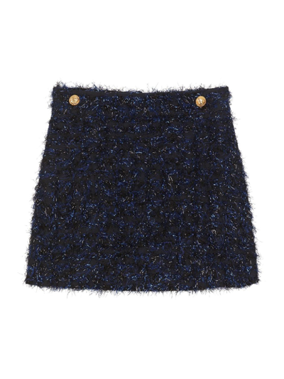 Balmain Kids' Tweed Mini Skirt In Blue