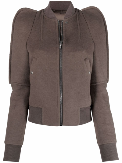 Rick Owens Bionic Puff-sleeve Bomber Jacket In Brown