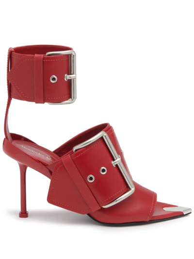 Alexander Mcqueen Buckle-strap Leather Sandals In Red