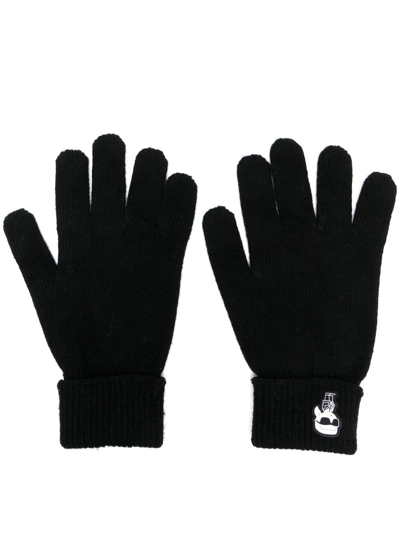 Karl Lagerfeld K/ikonik 2.0 Knitted Gloves In Black