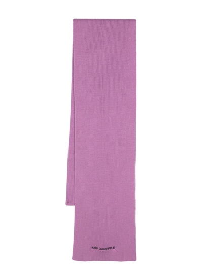 Karl Lagerfeld K/essential Ribbed Scarf In Purple