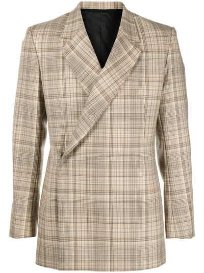 Egonlab Plaid-check Off-centre Jacket In Brown
