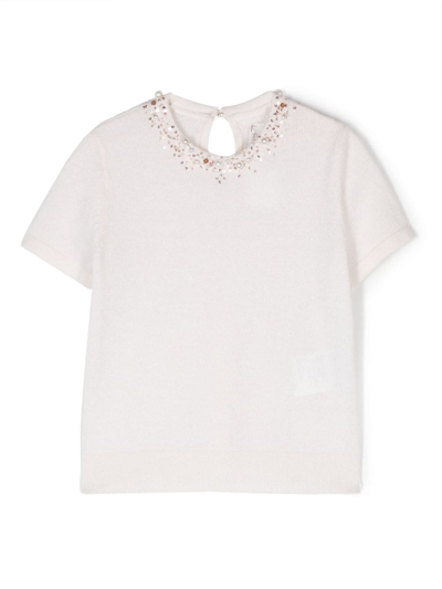 Bonpoint Kids' Bead-embellished Cashmere T-shirt In White