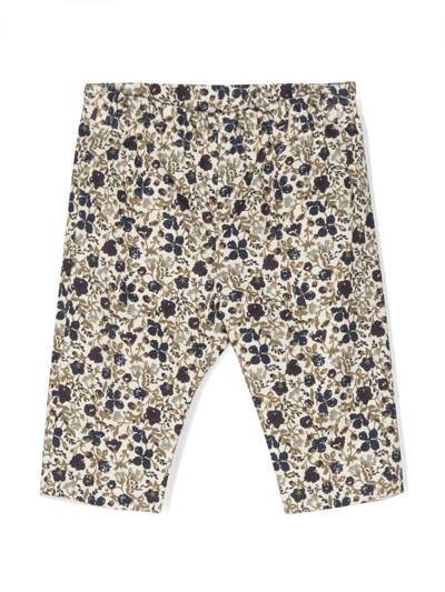 Bonpoint Babies' Floral-print Straight-leg Trousers In Neutrals