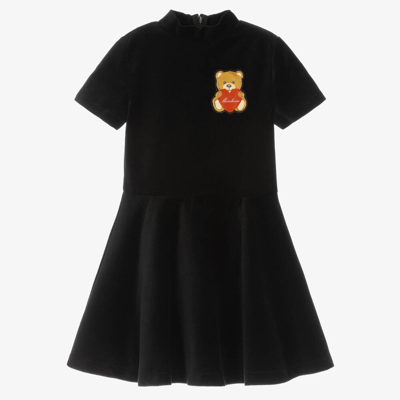 Moschino Kid-teen Kids' Girls Black Velvet Teddy Bear Dress