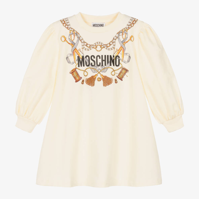 Moschino Kid-teen Kids' Girls Ivory & Gold Cotton Jersey Dress