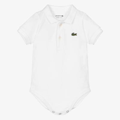 Lacoste Babies' White Cotton Polo Bodysuit