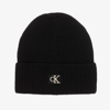 Calvin Klein Black Knitted Ck Logo Beanie Hat In Black