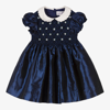 RACHEL RILEY BABY GIRLS BLUE HAND-SMOCKED SATIN DRESS