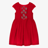 Rachel Riley Kids' Girl's Bow Velvet Holiday Tartan Bow Dress In Red
