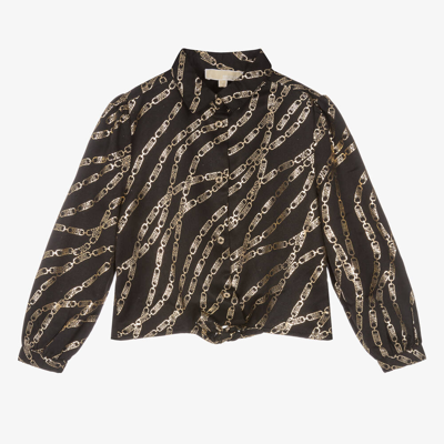 Michael Kors Kids' Girls Black & Gold Mk Print Blouse