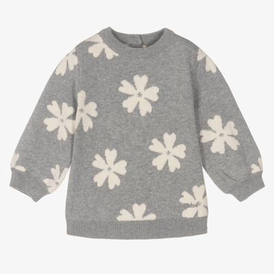 Chloé Babies' Girls Grey Floral Knit Sweater