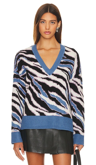 Lovers & Friends Strick Abstract V Neck In Blue Multi Stripe