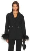 SLEEPER GIRL WITH PEARL BUTTON BLAZER WITH FEATHERS