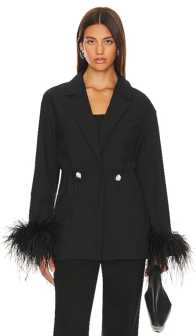 Sleeper Girl With Pearl Button Blazer With Feathers In Black
