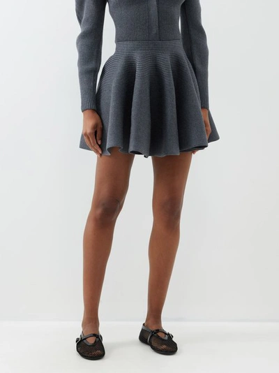 Alaïa Alaia Womens Gris Fonce Ribbed Flared Mid-rise Wool-blend Mini Skirt In Grey
