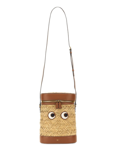Anya Hindmarch Eyes Leather-trimmed Straw Shoulder Bag In Multi