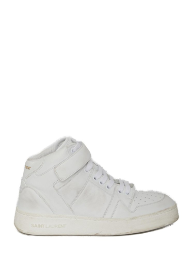 Saint Laurent Lax Sneakers In Washed-out Effect Leather In White