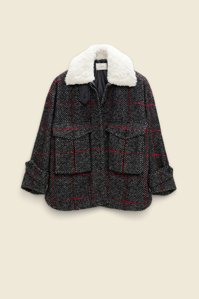 Dorothee Schumacher Plaid Herringbone Jacket With A Teddy Collar In Multi Colour
