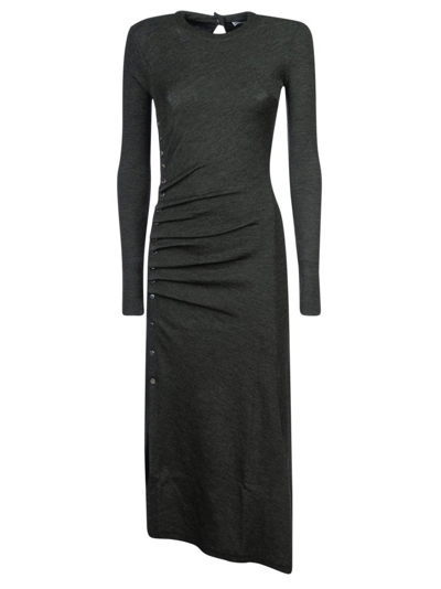 Rabanne Asymmetric Button Sided Longsleeved Dress In Grey