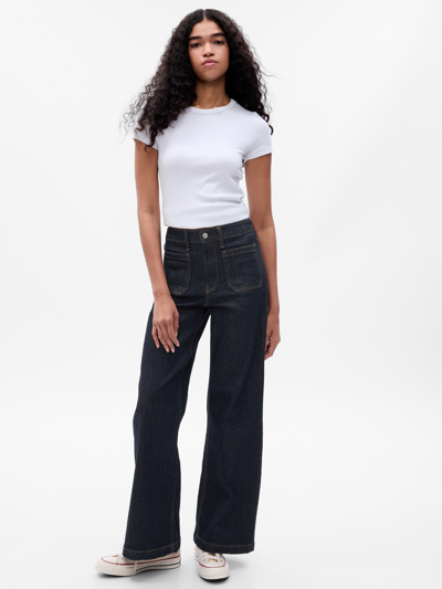 Gap High Rise Stride Wide-leg Jeans With Washwell In Dark Indigo