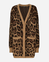 DOLCE & GABBANA LONG WOOL AND CASHMERE CARDIGAN WITH JACQUARD LEOPARD DESIGN