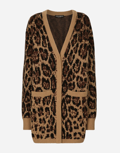 Dolce & Gabbana Leopard-print V-neck Cardigan In Brown