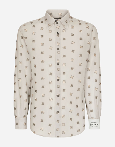 Dolce & Gabbana Poplin Shirt With Flower Embroidery In Multicolor