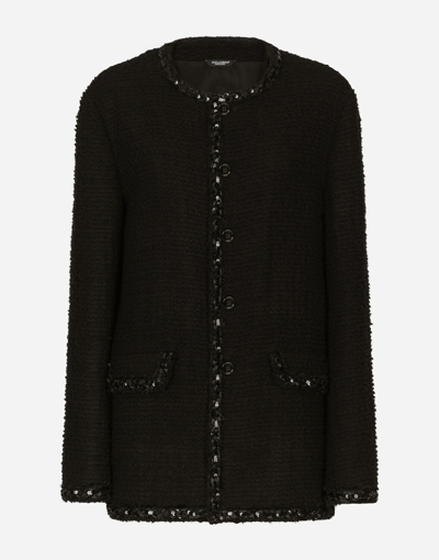 Dolce & Gabbana Single-breasted Bouclé Jacket In Black