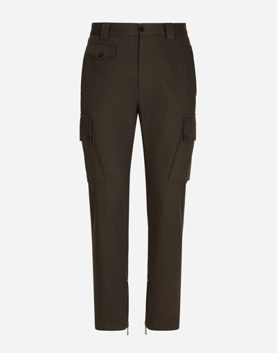 Dolce & Gabbana Cotton Twill Cargo Biker Trousers In Brown