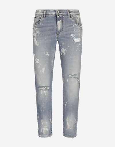 Dolce & Gabbana Bleached Wash Slim-fit Stretch Denim Jeans In Multicolor