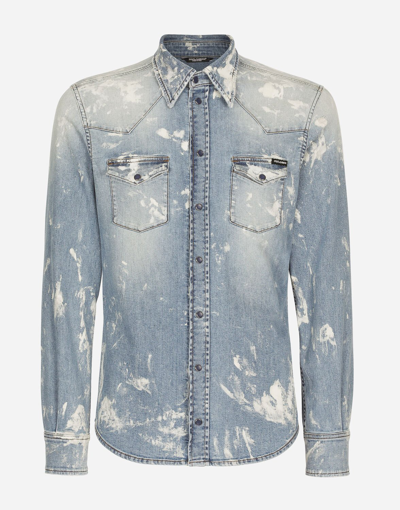 Dolce & Gabbana Bleached Button-up Denim Shirt In Multicolor