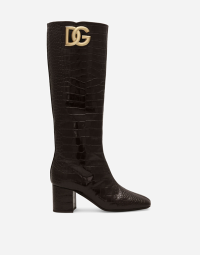 Dolce & Gabbana Calfskin Boots In Dark_brown