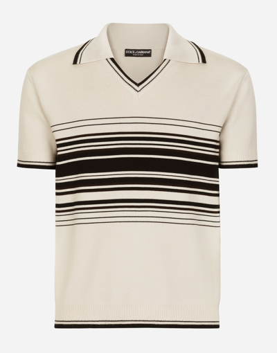Dolce & Gabbana Wool Polo-shirt With Contrasting Stripes In Multicolor