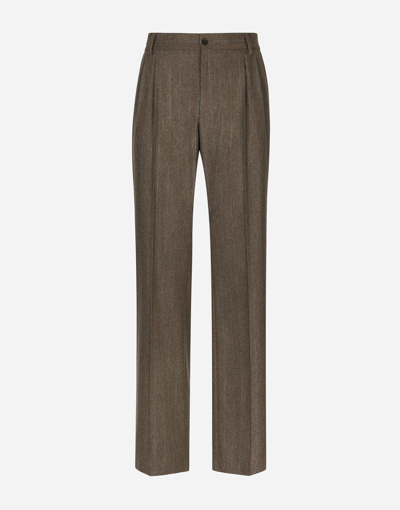 DOLCE & GABBANA PINSTRIPE FLANNEL STRAIGHT-LEG PANTS