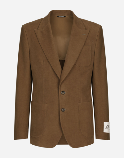 Dolce & Gabbana Single-breasted Stretch Fustian Jacket In Brown_grey_6