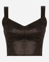 Dolce & Gabbana Shiny Satin Corset Top In Brown
