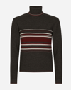 DOLCE & GABBANA WOOL TURTLE-NECK SWEATER WITH CONTRASTING STRIPES